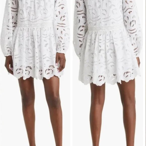 Chelsea 28 Embroidered Eyelet Long Sleeve Cotton Minidress, Size L - Picture 2 of 15